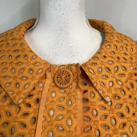 Chico's Blazer Jacket size 1 8/10 Orange Linen Eyelet Boho Wedding Church Boho - Picture 4 of 12